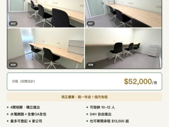 南港館辦公室組合方案|4間辦公室合租方案卡